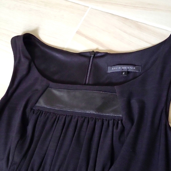 David Meister Black Empire fitted Dress w/ faux leather detail - Picture 8 of 16